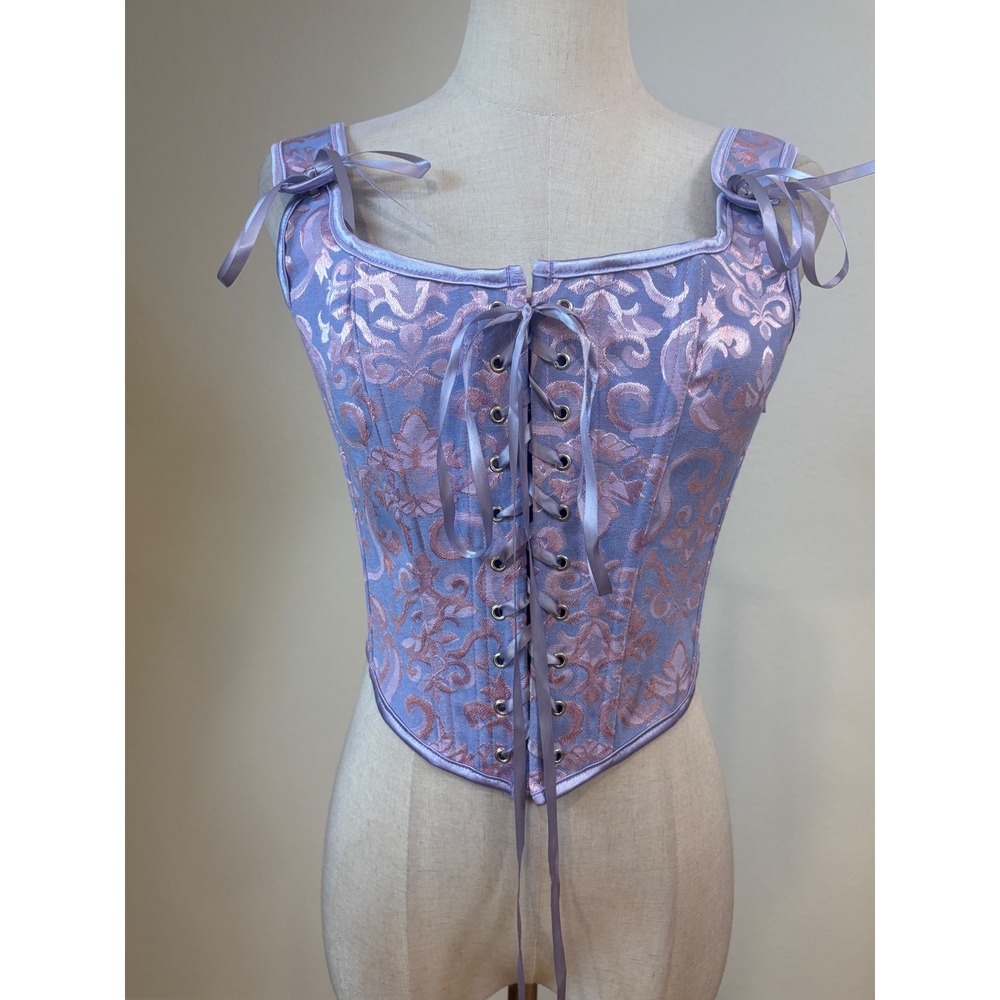 Scarlet Darkness Corset Top 8 Purple Pink Jacquard Lace Up Renaissance Fairy